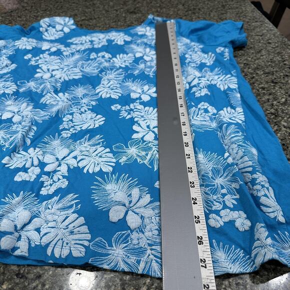 Woman Within Shirt Womens 18/20 Teal Floral Tropical Scoop Neck Plus Size Top - Picture 6 of 6